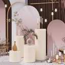 4Pack Cylinder Stands for Party, Foldable Cardboard Columns with 4 Clear Round Top Plates, Cake Display Pedestal Stand for Wedding Banquet Vendor Events Decorative