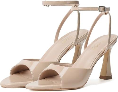 Susanny High Heels for Women Pointed Open Toe Strappy Chunky Block Heels Ankle Strap Stiletto Kitten Heeled Sandals Wedding Bridal Party Prom Sexy Dress Shoes, Size 8.5