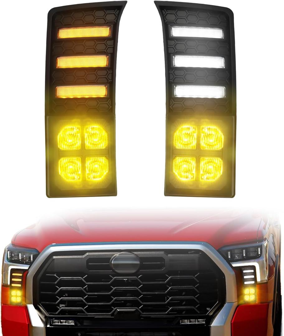 Higher Power Led Fog Lights DRL For 2022-2025 2026 Toyota Tundra Accessories Daytime Running Lights flood Beam with Sequential Turn Signal DRL (Amber Fog)