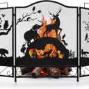 IRONWALLS 3 Panel Fireplace Screens Decorative, 48"(L) x 32"(H) Wrought Iron Fire Place Spark Guard Cover with Animal Pattern, Black Metal Mesh Fireplace Screen Stand Alone for Living Room, Bedroom