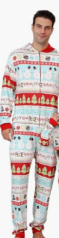 Matching Christmas Onesie Pajamas for Men, Xmas Holiday Long Sleeve One-Piece Adults Pjs Sleepwear, Large