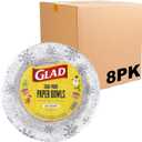 Glad Everyday Disposable Paper Bowls, Holiday Gray Snowflake Design - Heavy Duty, Microwavable Bowl - Grey Snowflakes - 12 Ounces, 20 Count - 8 Pack