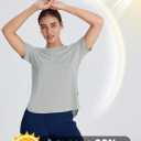 Women's Short Sleeve Workout Tops Moisture Wicking Cooling Shirts UV Protection Quick Dry Athletic Activewear (Medium, Grey)