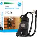 GE 24-Hour Indoor / Outdoor Programmable Mechanical Timer, Dual Outlet Plug-In, 2 Grounded Outlets, Heavy Duty Weather Resistant, 30 Minute Intervals, 15138