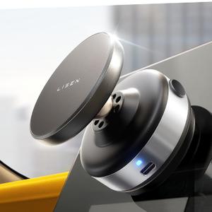 LISEN Suction Phone Mount, Portable Super Stable Electric Vacuum Magnetic Phone Holder,Only on Mirror/Smooth Surface 360 Adjustable Vlogging Travel Multi-Scene for 17 iPhone 16e 16 Pro Max 15 14 13 (Silver)