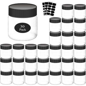 Plastic Jars With Lids Slime Containers 8oz-30 Pack-Leakproof Round Plastic Containers for Kitchen Pantry-Ideal For Home Storage-With 30 Chalkboard Stickers