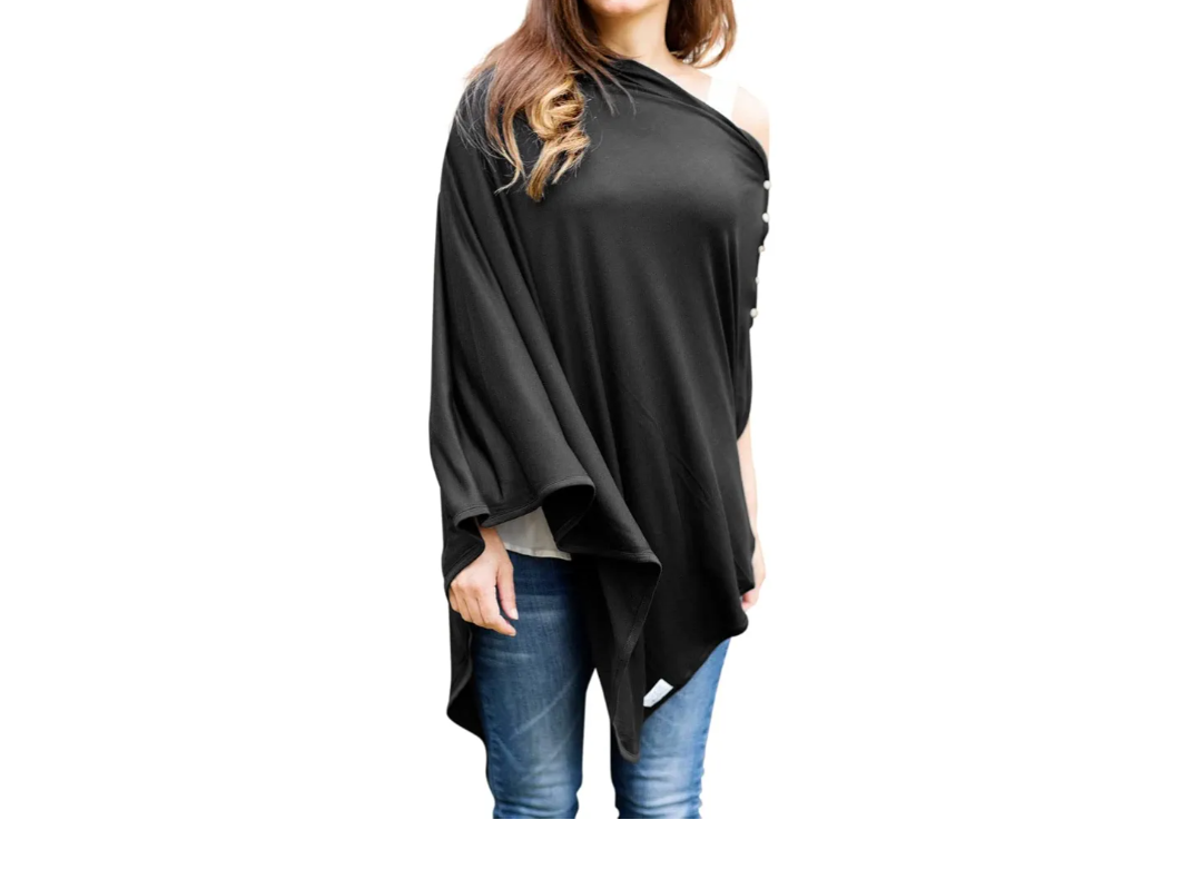 Maternity Nursing Cover Breathable Lightweight Breastfeeding Cover Wrap Shawl Scarf Poncho Full 360 (Black, One size)