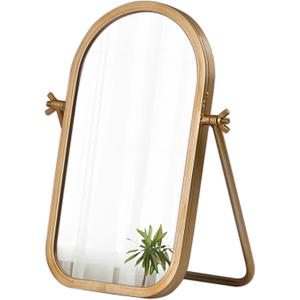Vintage Arched Table Mirror 8 X 11 Inch, Gold Vanity Mirror Tabletop, Antique Small Makeup Mirror with Stand for Desk, Office Desk Mirrors, Decorative Mirrors for Entryway Bathroom Bedroom