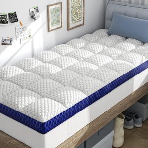 BEDELITE Dorm Room Essentials Twin XL Mattress Topper for College Students Back to School 3 Inch Thick Mattress Pad, Plush Pillow Top Bed Cover, Shredded Memory Foam Filling