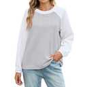 Quatrefox Womens Sweatshirt Long Sleeve Color Block Sweater Patchwork Sweatshirts Fall Casual Crewneck Pullover Tunic Tops 2025 Grey+White XL (XL)