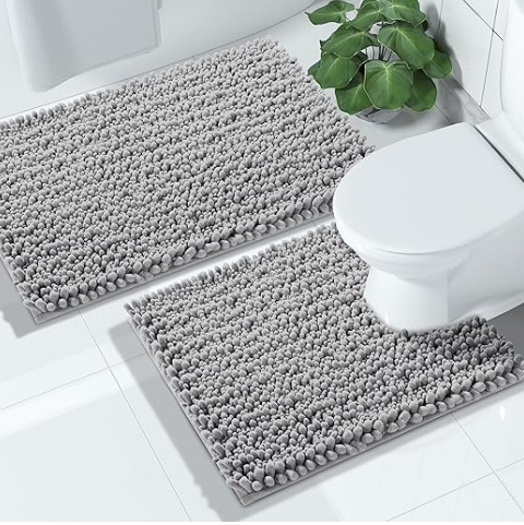 Yimobra Bathroom Rugs Sets 2 Piece - Quick Dry Extra Thick Luxury Chenille Bath Mat, Non Slip Super Absorbent for Tub Shower Sink, Machine Washable Shaggy Floor Mat, 24"x17+24"x20" Inch