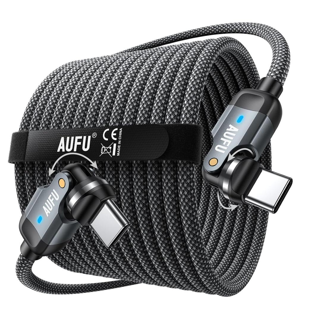 AUFU PD 60W USB C to USB C Cable 10ft(1Pack), Double 180 +360Rotation/C to C Fast Charging/Type C to Type C Cable/10ft USB C Cable for 1Phone 17/16/15/Ma-Book/Pad Series, Samsung Galaxy Series