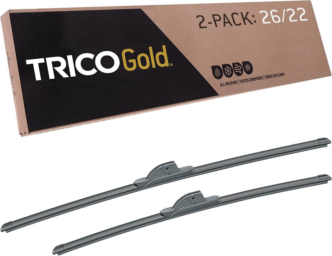TRICO Gold 26" + 22" Premium Automotive Replacement Windshield Wiper Blades (Set of 2), Passenger and Driver Side All-Weather Beam Wiper Blades for Select Vehicle Models (26" + 22" Pair Pack)