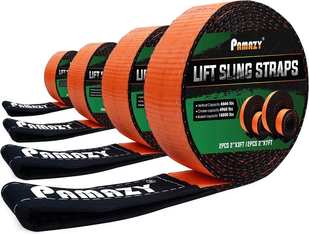 2PCS 2x3FT & 2PCS 2x7FT Supper Sturdy Lift Sling Straps, 18800 Pound Capacity Heavy Duty Eye-Eye Nylon Strap for Hoist, 2-Ply Polyester Rigging Straps, Tree Saver Recovery Straps Web Sling