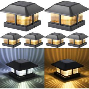 Dynaming 4x4 Solar Post Cap Lights Outdoor with 2 Color Modes, Fence Post Solar Lights Black Shell Brightness LED Lantern Lamps Waterproof for Garden Deck Patio, Fit 4x4 Wooden/Vinyl Posts, 6 Pack
