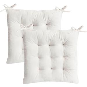 2 Pack Square Seat Cushion Chair Pads for Kitchen Dining Chairs, Soft Comfort Velvet Chair Mat Pillow Cushions with Ties for Office Desk Living Room Tatami 15.5", Ivory