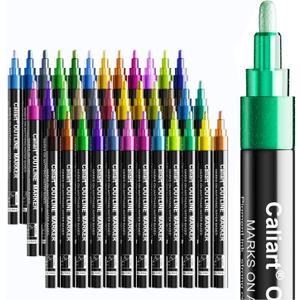 Caliart 36 Colors Outline Markers Shimmer Glitter Pens, Doodling Marker Set for Adults Artists, Cool Fun Craft Drawing Art Supplies