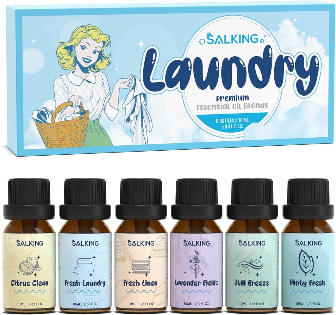 SALKING Laundry Collection Essential Oils Set, Pure Essential Oil for Diffuser, Clean Aromatherapy Fragrance Oil Gift Set, Use with Wool Dryer Balls, Citrus Clean, Lavender Fields, Still Breeze
