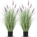 Jexine 2 Pieces Faux Plants Outdoor 3 ft Tall Artificial Lavender Plant Potted Artificial Lavender Faux Greenery Floor Flowers for Housewarming Gift House Garden Bathroom Lobby Outdoor, Purple