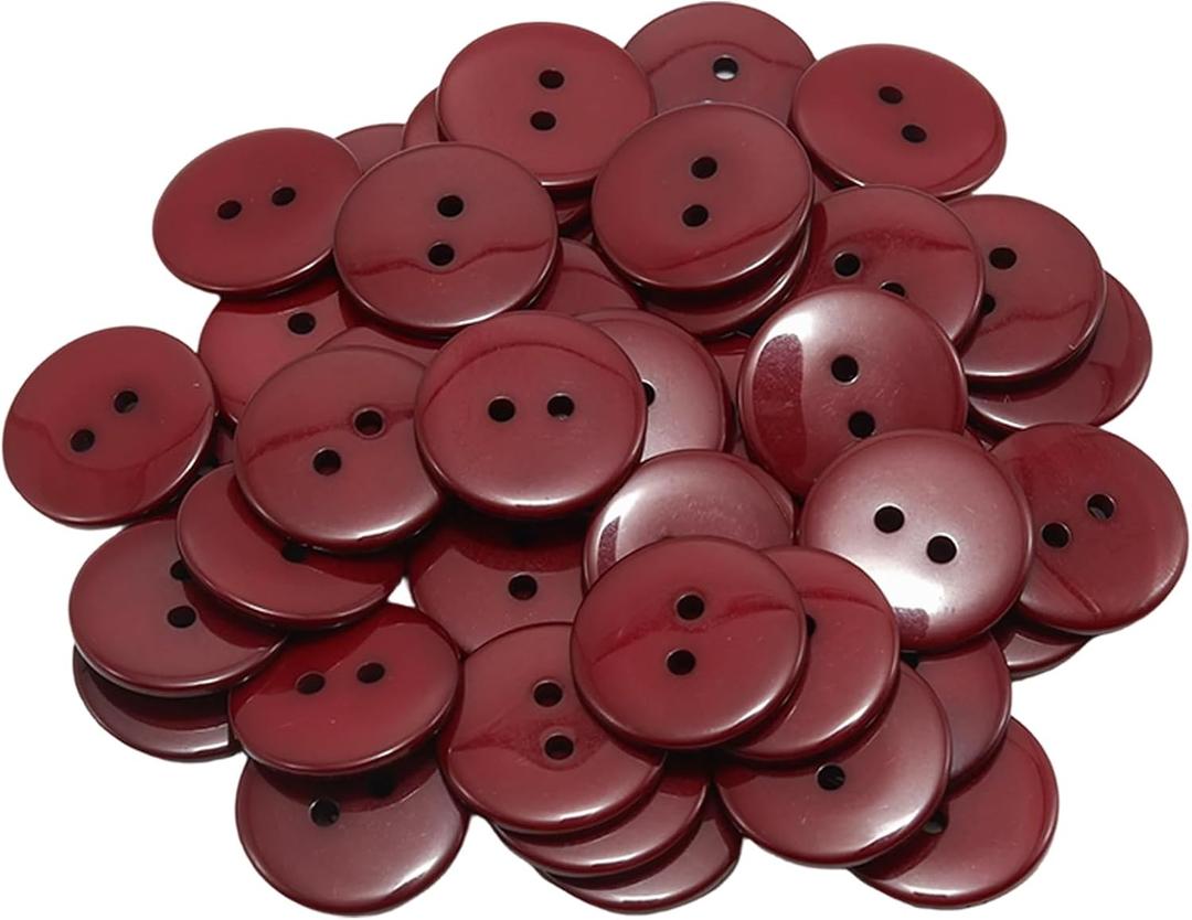 Lilaly 50 PCS 3/4 inch Buttons for Crafts, 2 Holes Resin Dark Red Buttons, for Sewing Children Sweater DIY Crafts Scrapbooking (Dark Red)