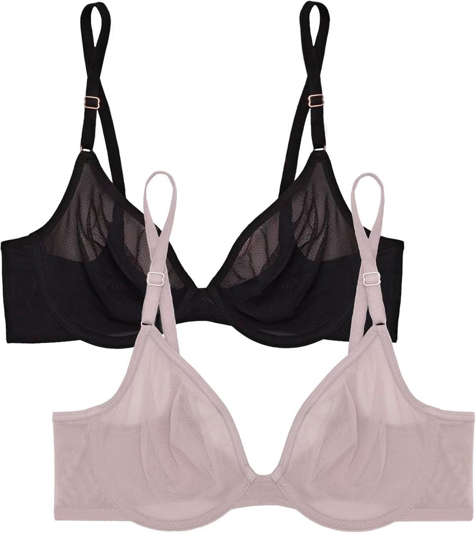 Smart & Sexy womens Sheer Mesh Demi Underwire Bra (32DDD, Black Hue/Bark)
