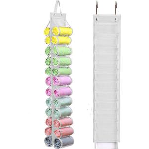 Legging Storage Bag Hanger - Can Hold 24 Leggings, Shirts or Jeans - Foldable Clothes Organizer, Portable Closet Roll Holder (White)