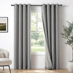 100% Blackout Shield Linen Blackout Curtains for Bedroom 84 Inches Long, Grey Grommet Curtains for Living Room, Thermal Insulated Room Darkening Drapes for Nursery, 50" W x 84" L, 2 Panels