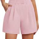 Feiersi Womens Casual Elastic Waist Wide Leg Suit Tailored Shorts Summer Dressy Work Shorts with Pockets (Small, 21 Light Pink)