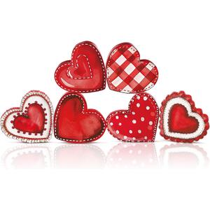 Cinnvoice 6 Pack Valentine's Day Wood Heart Sign Heart Tiered Tray Decor Wooden Valentines Decorations Red Pink Blocks for Table Weeding Anniversary Party(Classic)