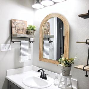 LOSOUR Arched Mirror, Farmhouse Decor Solid Wood Frame Wall Mirror, Bathroom Mirrors, Large Vintage Mirror for Bathroom, Living Room,Bedroom, Entryway, Hallway,Foyer (Brown, 20inch*30inch)