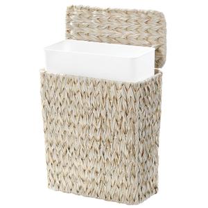 Wicker Trash Can with Lid and Liner,Boho Decotative Small Bathroom Trash Cans,Waterproof Slim Waste Basket for Bedroom,Home Office,3 Gallon (white)