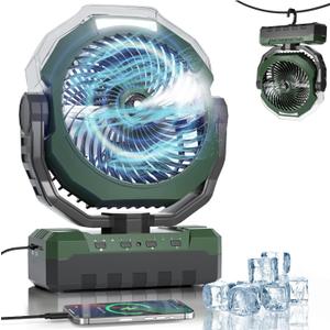 460ml Tank Portable Misting Fan,36000mAh Rechargeable Battery Powered Camping Fan with 4 Speeds,3 Timers,2 Light Modes,Jobsite Beach Summer Essentials,Mist Fan for Indoor Outdoor Patios Travel,Green