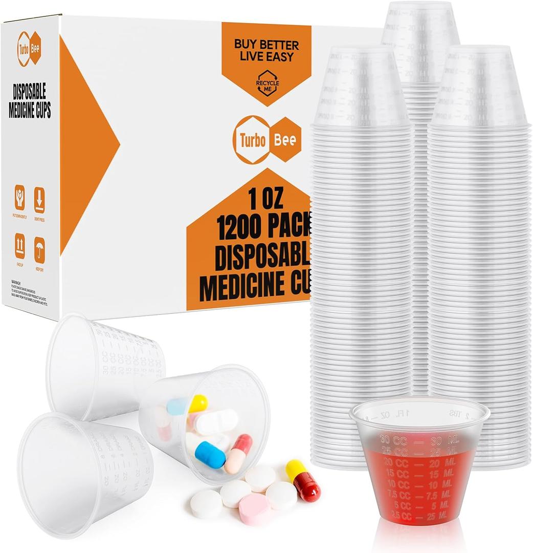 Turbo Bee Disposable Medicine Cups (1 oz) 1200 Pack,Small Plastic Measuring Cups for Medical Purposes, or Mixing and Measuring Resin, Epoxy, DIY Arts, Paint