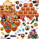 240PCS Bulk Halloween Party Favors - 24 Pack Pre-filled Mini Pumpkin Buckets Set, Non-Candy Treats Toys & Goodie Bags Stuffers for Trick or Treat, Kids' Prizes