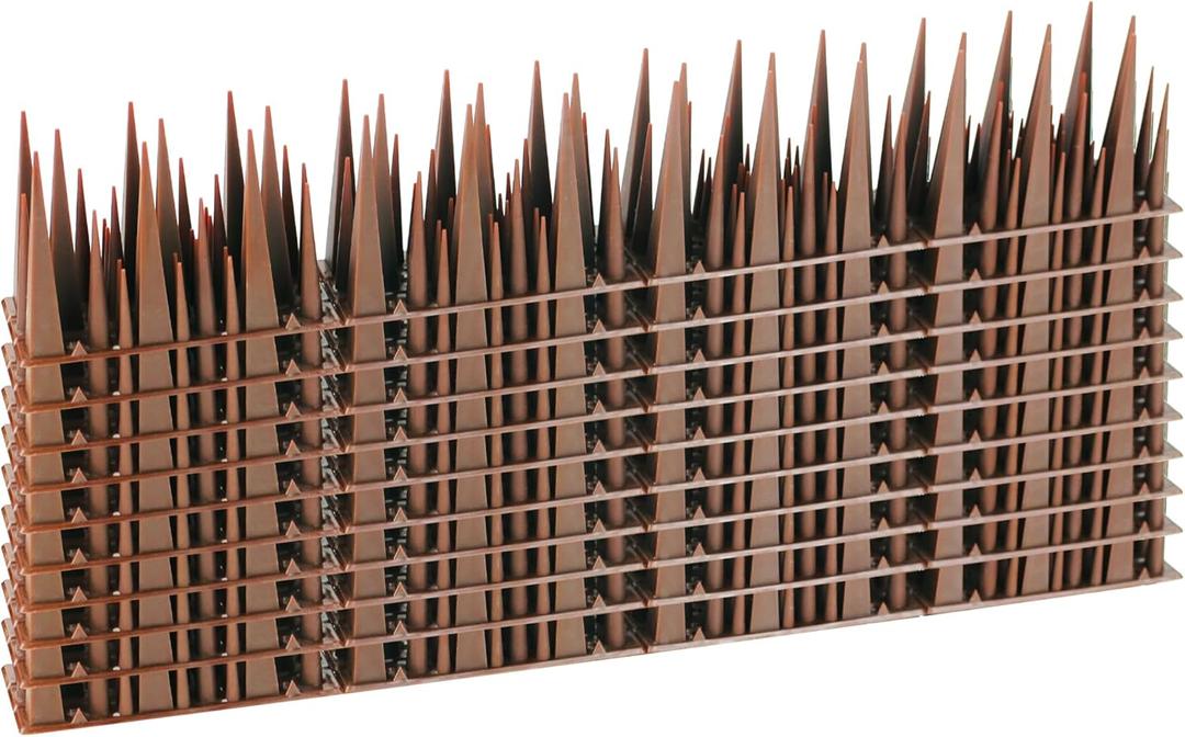 KOKMEYA Bird Spikes 4m Four Stage Tall Bird Spikes Deterrent, Plastic Anti Bird Spikes for Outside to Keep Birds Away Pigeon Spikes Bird Nest Preventer for Roof, Sill, Patio (Brown)