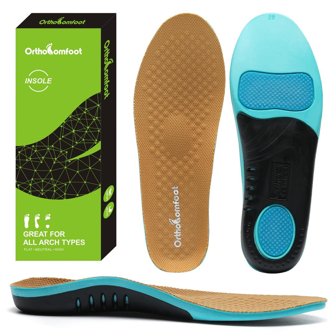 OrthoComfoot Plantar Fasciitis Arch Support Insoles with Massaging Gel for Comfy, Orthotics Inserts Relieve Flat Feet, Cushion, High Arch, Foot Pain, Running Athletic, Size Man 10,5  