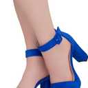 Herstyle Women's Chunky Platform Heels 4 Inch Block Heeled Sandals, Open Toe Dressy Strappy Heels with Ankle Strap for Wedding, Prom, Party & Graduation (Blue, 11)