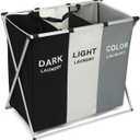 3-Section Laundry Basket Organizer, Foldable Hamper with Dividers, 150L Large Capacity, Waterproof 600D Oxford Fabric, Freestanding Lightweight Clothes Sorter Bedroom, Dorm, Bathroom (24x15x26in)