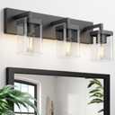 Bathroom Lighting Fixtures Over Mirror, Square Design & Rectangle Large Backplate, 3 Lights Morden Vanity Lighting Fixtures, Bathroom Light Fixtures for Bathroom/Living Room/Bedroom, Black