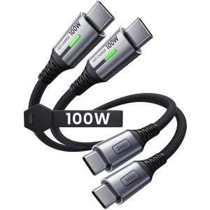 INIU 100W Short USB C to USB C Cable, [1ft, 2-Pack] Type C Cord for iPhone 16 Pro Max 15 Plus, Samsung Galaxy S24 Ultra S21 S10e, MacBook, iPad and More