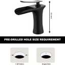 Wovier Matte Black Waterfall Bathroom Sink Faucet, Single Handle Single Hole Brass Lavatory Vanity Faucet, Basin Mixer Tap with Supply Hose and Pop Up Drain Assembly (Short Body)