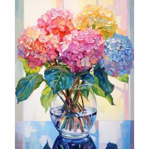 Tucocoo Hydrangea in Glass Vase Window Landscape Paint by Bumbers for Adults Beautiful Flower DIY Paint by Numbers Acrylic Paint Canvas Colorful Flowers Painting Kits Art 16x20 InchWithout Frame