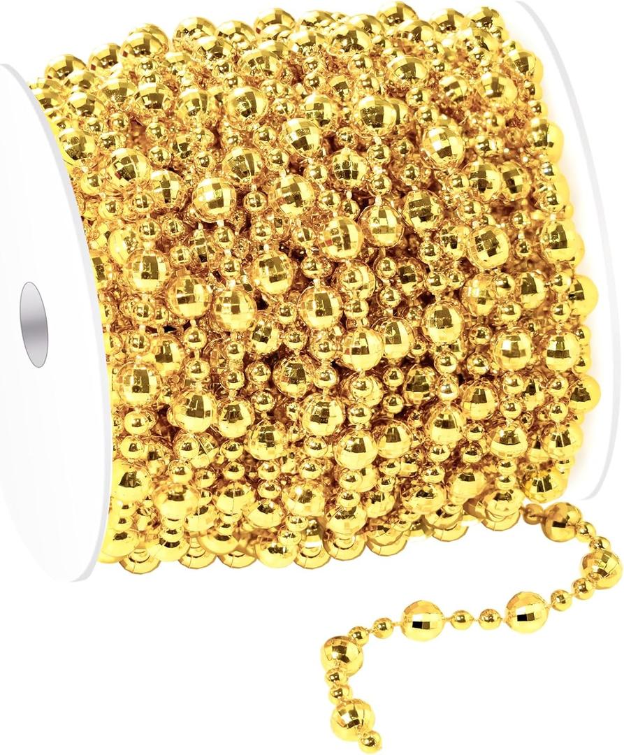 49 Feet Christmas Tree Beads Garland, Artificial Gold Beaded Garland for Christmas Tree DIY, Diamond-Shaped Beads for Wreath, Xmas Party Table, Wedding Holiday Decoration
