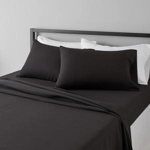 Amazon Basics Lightweight Super Soft Easy Care Breathable Comfortable Microfiber 4 Piece Bed Sheet Set with 14-Inch Deep Pockets, Full, Black, Solid Amazon Basics Lightweight Super Soft Easy Care Breathable Comfortable Microfiber 4 Piece Bed Sheet Set with 14-Inch Deep Pockets, Full, Black, Solid