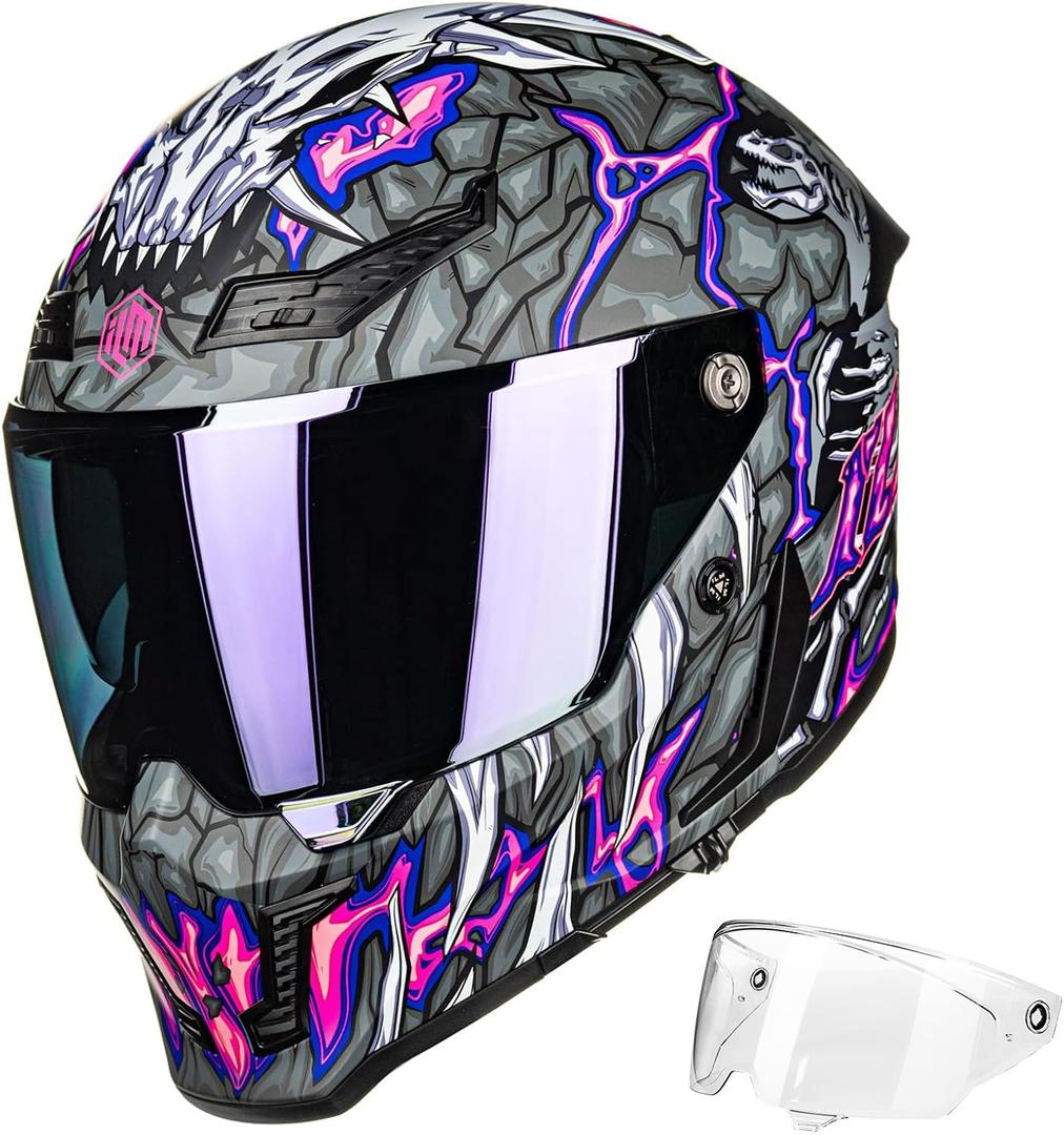 ILM Motorcycle Helmets for Adult Men Women Full Face DOT ECE Powersports Dual Visor Street Racing Helmet with Pinlock Cascos para Motos Model MF509 (Day1 Purple, M)