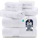 Utopia Towels 8 Piece Premium Towel Set, 2 Bath, 2 Hand, and 4 Washcloths, 100% Ring Spun Cotton, Highly Absorbent Towels for Bathroom, Sports, and Hotel, White