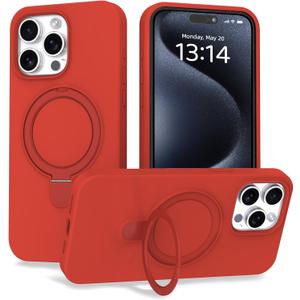 Case for iPhone 13 Pro Max Case with Magnetic Invisible Stand - MagSafe Compatible, Military Drop Tested, Shockproof Silicone Cover for Women and Men (6.7", 2021) - iPhone 13 Pro Max, Red