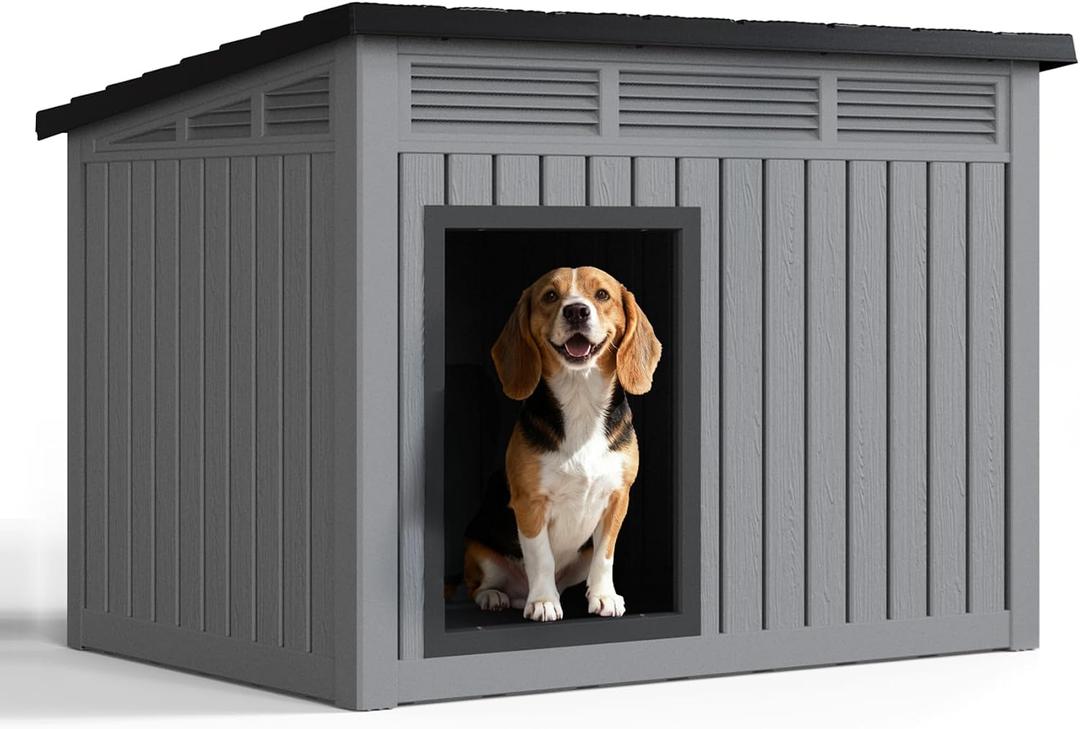 Dog House Indoor Outdoor, Waterproof Dog House for Small to Medium Dogs,Easy to Assemble and Clean, Doghouse with Air Vents and Elevated Floor,Openable at The Top,Grey,32.2"25.12"24.13"