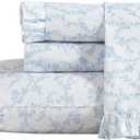 Laura Ashley - Twin XL Sheet Set, Crisp & Cool Cotton Percale Bedding with Deep Pockets, Lightweight for Year Round Comfort, Bed Sheets with Matching Pillowcase (Victoria Blue)