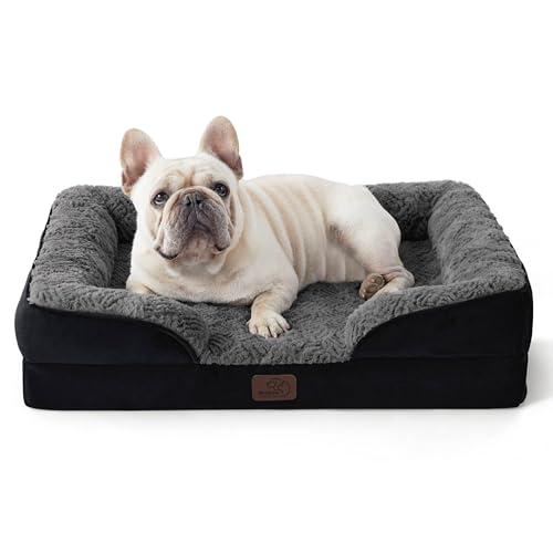 Bedsure Orthopedic Dog Bed Medium Size Dogs - Washable Medium Dog Cat Bed Waterproof, Comfort Pet Couch Sofa with Washable Removable Cover, Pets Bed with Nonskid Bottom, Plush-Black, 28"